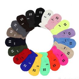 Embroidered Three Hole Knitted Hat Personality Autumn and Winter Warm Letter Wool Outdoor Windproof Ski Mask Hood 8C3T