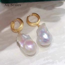 Stud 100% Natural Freshwater Aurora White Baroque Pearl Earrings S925 Sterling Silver Frosted Style Retro Fashion Women's Jewelry 231108