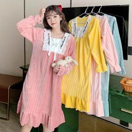 Women's Sleepwear 2023 Winter Sweet Princess Long Sleeve Thick Warm Flannel Nightgowns For Women Cute Night Dress Nightdress Home Nighty