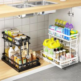 Kitchen Storage Under Sink Organiser 2 Tier Pull Type Drawer Multipurpose Rack Shelf Cabinet Shelves Household