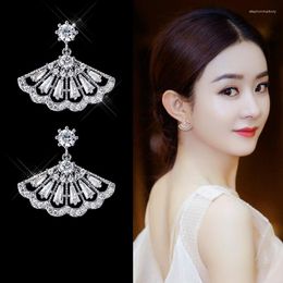 Backs Earrings Simple Temperament Fan-shaped Stud Micro-inlaid Zircon Clip On Female Non-pierced Cushioned Ear Clips