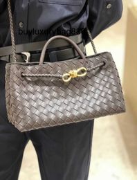 Luxury Handbag Botteg Andiamoes Imitation Tote Bag Genuine Leather Horizontal Handwoven Small Fashion Handheld One Shoulder Crossbody