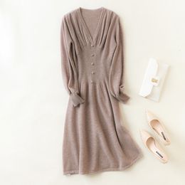 Casual Dresses Autumn and Winter Wool Dress Cool Women's Small perfume Knitted V-Neck Long Sleeve Dress 230408