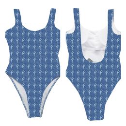 Sexy Backless Swimwear Letter Printed Swimsuit Womens Blue Bathing Suit One Piece Swimwear