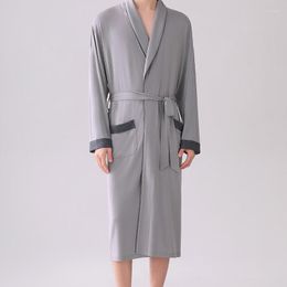 Men's Sleepwear 2023 Fashion Men Satin Bathrobe With Belt Adults Contrast Color Short Sleeve V-neck Night Robe Pockets