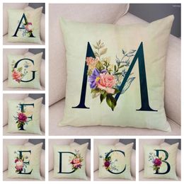 Pillow English Flower Beige Letter Print Case For Sofa Home Decor Floral A-Z Cover Soft Short Plush Pillowcase 45x45cm