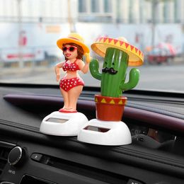 Interior Decorations Ornament Solar Powered Dancing Shaking Head toon Unicorn Doll Automobile Auto Dashboard Decoration Cute Car Accessories AA230407