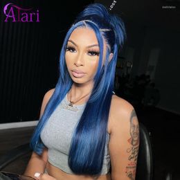 Coloured 13x6/13x4 Lace Frontal Wig Dark Blue Straight Human Hair Wigs Transparent 5x5 Closure Brazilian For Black Women