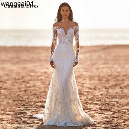 Party Dresses Classy Long Seve Wedding Dress For Women Lace Appliques Off The Shoulder Bride Gown Mermaid Bridal Robes Button Robe De Marie 0408H23