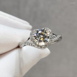 Cluster Rings Silver 925 Orignal 1 Diamond Test Past Brilliant Cut D Color Heart Moissanite Forever Love Romantic Wedding Ring For WomenClus