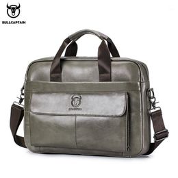 Briefcases Bullcaptian First Layer Cowhide Laptop Bag 14 Inch Leather Shoulder Business Briefcase Handbag Work Men's