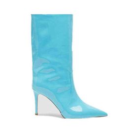 Boots Sexy Ladies Winter Short Be Toe Super High Heel 9 Cm and Leg Fashion Nightclub Blue Green Nude 220709