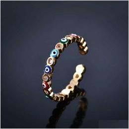 Band Rings Band Rings Lucky Turkish Blue Evil Eye Zircon Open For Women Vintage Colorf Enamel Love Heart Demon Eyes Finger P Dhgarden Dhgvx