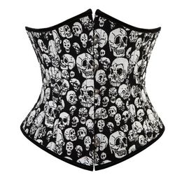 Women Gothic Skulls Corset Top Plus Size S-6XL Lace-up Vintage Steampunk Underbust Body Shaper Waist Trainer Shapewear Corselet2521