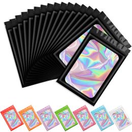 100pcsThick Smell Proof Mylar Bags Holographic Laser Colour Plastic Packaging Pouch Jewellery Retail Storage Pouch Gift Zip Lock Bag