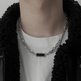 Chains Double-layer Black Gemstone Necklace Men And Women Ins Cold Wind Titanium Steel Hip-hop Senior Accessories Trendy Design Sense