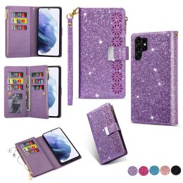 Glitter Magnetic Wallet Bag Case For Samsung Galaxy S23 Ultra S22 S21 S20 Plus S20 S21 FE Note 20 S10 PU Flip Leather Card Holder Bling Case