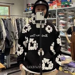 Fashion Mens Readymade Denim Tears Hoodies Flower Puff Printed Distressed Hoodie Sweatshirt Men Top Pullover 11496