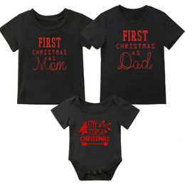 Family Matching Outfits First Christmas As Mom Dad T-shirt Funny Family Matching Tshirt Mommy Daddy Baby Short Sleeve Black T Shirt Clothes 231107