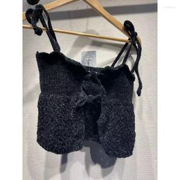 Women's Tanks Nordic GA2023 Spring And Summer Black Short Slim Fit Hand Hook Lace-up Knitted Sling Top Women 31228