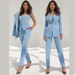 Women's Two Piece Pants Tesco Autumn 3 PCs Women Pant Sets Blazer Jacket & Trousers Vest Suit Blue Elegant Outfit For Office Lady Female