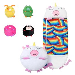 Sleeping Bags Children Cartoon Sleeping Bags Winter Autumn Pillow Soft Plush Doll Unicorn Dinosaur Lazy Sleepsacks for Boy Girl Birthday Gift 231108