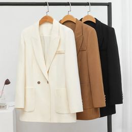 Women's Wool Blends Naizaiga 100 worsted wool white camel black long sleeve Women spring Jacket female suit coat MX4 231108