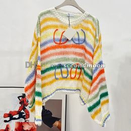 Designer Wool Knits Top Women Crew Neck Sweater Stripe Print Knitted Tee Woman Winter Windproof Sweaters