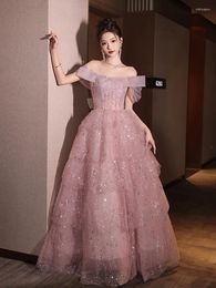 Party Dresses Engagement Off Shoulder Evening French Style Luxury Glitter Sequin Tulle Layered Dress For Girls Quinceanera Gown