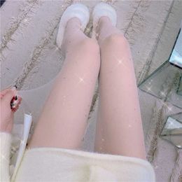 5 PC Sexy Socks White Glittering Silk Stockings with Drill for Women Sexy Ultra-thin Pantyhose with Diamond Tights Elastic Stockings Above Knee Z0407