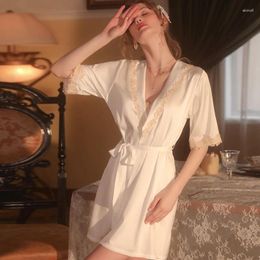 Women's Sleepwear Sexy Mousse Sweet Girl Private Room Pajamas Lace Embroidered Suspender Skirt Solid Color Cardigan Home Clothes Suit 2023