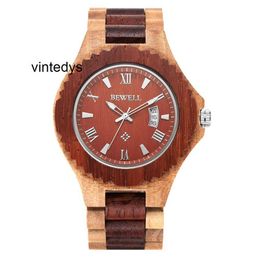 Watches For Men Quartz BEWELL Trendy Men's Fashion Calendar Movement Sandalwood Watch Solid Wood New Product