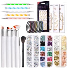 Nail Art Kits YIKOOLIN Accessories Set Brush Manicure Painting Pen Dotting Tool Parts Sequins Crystal Decor Sticker