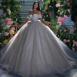 Party Dresses Luxury Princess Wedding Dress Ladies Glitter Tul Sweetheart Bridal Dress Robe De Mariee Off Shoulder Arab Dubai Marie 0408H23