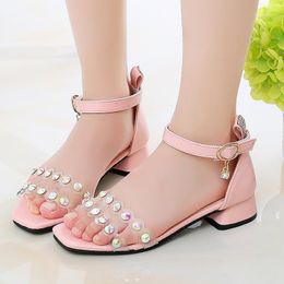 Sandals 3-12 Years Big Kid Girl 2023 Little Girls High Heel Summer Shoes Kids Beach Fashion Rhinestones Princess