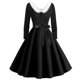 Casual Dresses Women'S Pure Black Winter Dress Long Sleeve Vintage Christmas Party Pin Up Rockabilly Robe S-2xl