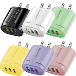 Colourful 3Usb Ports 3.1A High Speed Eu US AC Home Travel Wall Charger Power Adapter For IPhone 12 13 14 15 Samsung Huawei F1