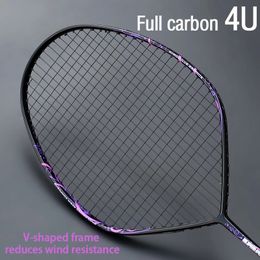 Badminton Rackets Professional Max 30 Pounds 4U V-Shape Badminton Racket Strung Full Carbon Fibre Racket Offensive type Single Racquet With String 231108