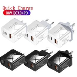 18W Dual Ports PD Type c USB C Wall Charger Portable EU US UK Power adapters For IPad Iphone 11 13 14 15 Samsung Huawei f1 with Box