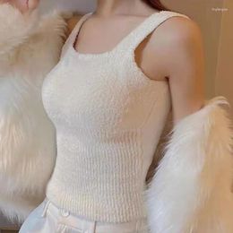 Women's Tanks ITOOLIN Winter Sexy Women Cashmere Warm Camis With Bra Pad Knitting Thick Tank Tops Sweet For Plush Camisole