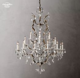 19th C. Rococo Iron & Crystal Chandeliers Modern Candle White Brass Pendant Lights Fixture for Living Room Bedroom Dining Room Hanging Lighting