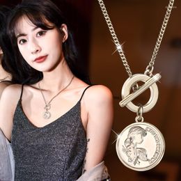 Pendant Necklaces ZHUMAN Fashion Princess Necklace Female Mid-length Coin Sweater Chain Student Accessories Lover Gift