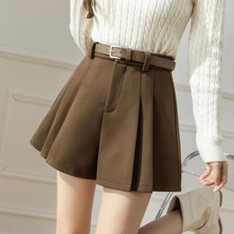 Women's Shorts Fashion High Waist A-line Pleated Skirts 2023 Autumn Winter Woollen Ladies Elegant Wool Culottes Boot