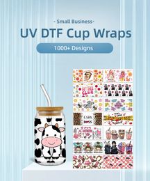 UV DTF Transfer For Libbey Can Glass Cup Coffee Cups Wrap 16oz Cold Transfer Printing Custom Label Sticker Decal Cartoon Make Up Feel 1000 Patterns DHL