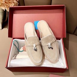 designers sandals casual LP slippers Top Quality Cashmere Mans shoes Classic Buckle Round Toes Flat Heel Leisure Comfort Four Seasons Women Factory Loafer with box s