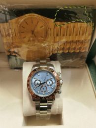 Con scatola originale Luxury Top Automatic Mens Orologi platino quadrante blu ghiaccio lunetta in ceramica cronografo 116506 orologio da uomo 2023