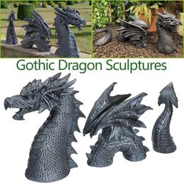 Garden Decorations Resin Giant Lawn Sculpture Gothic Dragon Sculptures Fantasy Figures Art Patio Statues Decoration