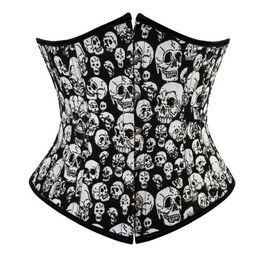 Women Gothic Skulls Corset Top Plus Size S-6XL Lace-up Vintage Steampunk Underbust Body Shaper Waist Trainer Shapewear Corselet280g