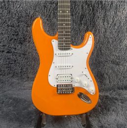 st Electric Guitar, Mahogany Body, Orange Color, Rosewood Fingerboard, 6 Strings Guitarra