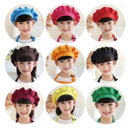 Berets Children Personalised Kitchen Hat Fashion Solid Colour Elastic Band Cooking Cap Boys Girls Toddler Dance Christmas Chef Hats